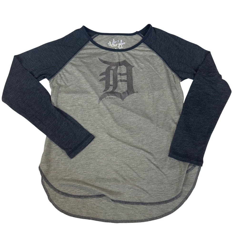 Touch by Alyssa Milano Detroit Tigers Raglan Shirt Gray Navy Blue Womens Medium